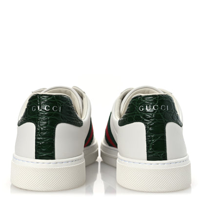 Gucci Calfskin Crocodile Web Womens Ace Sneakers 39.5 White Green 6 of 12
