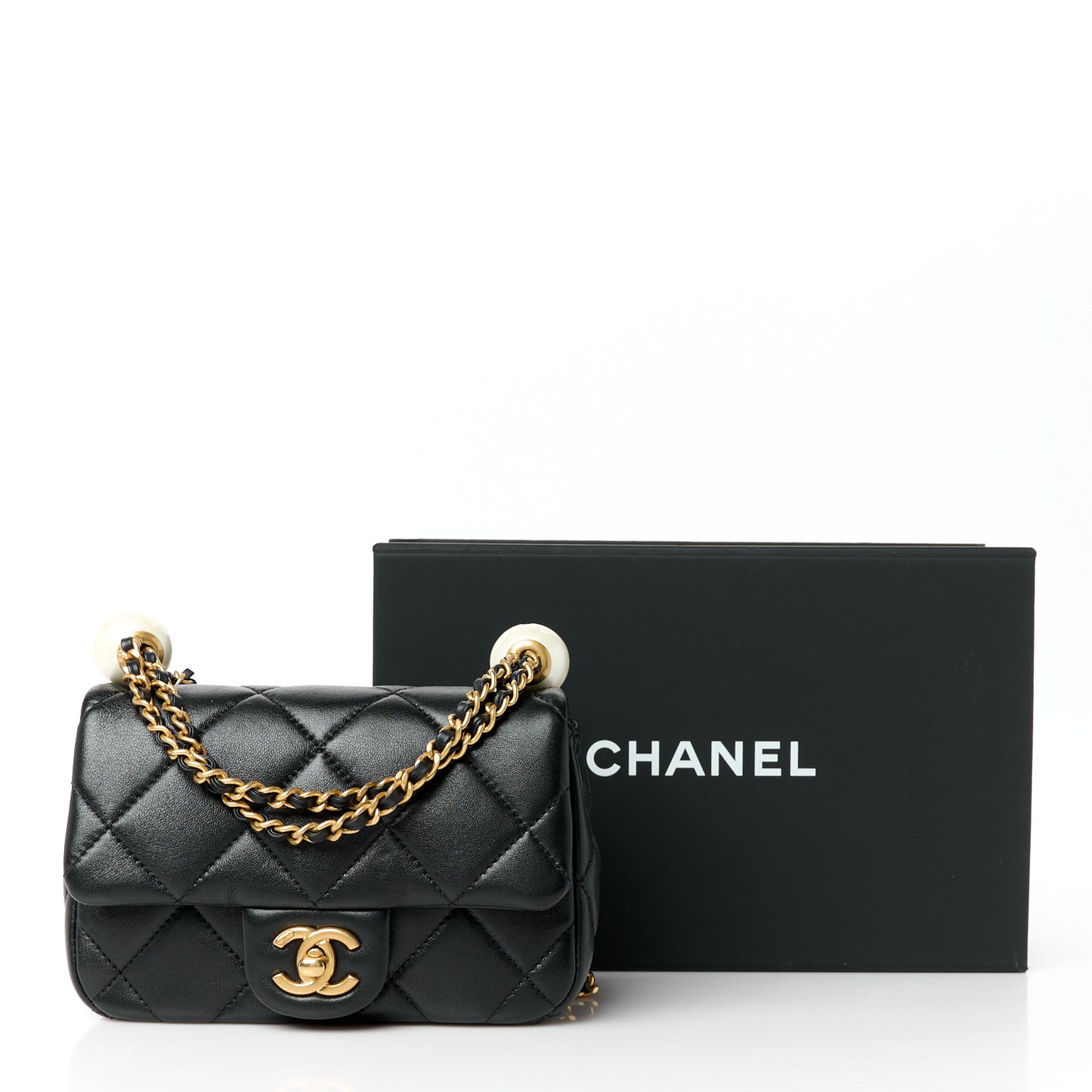 Lambskin Pearl Quilted Mini Flap Black