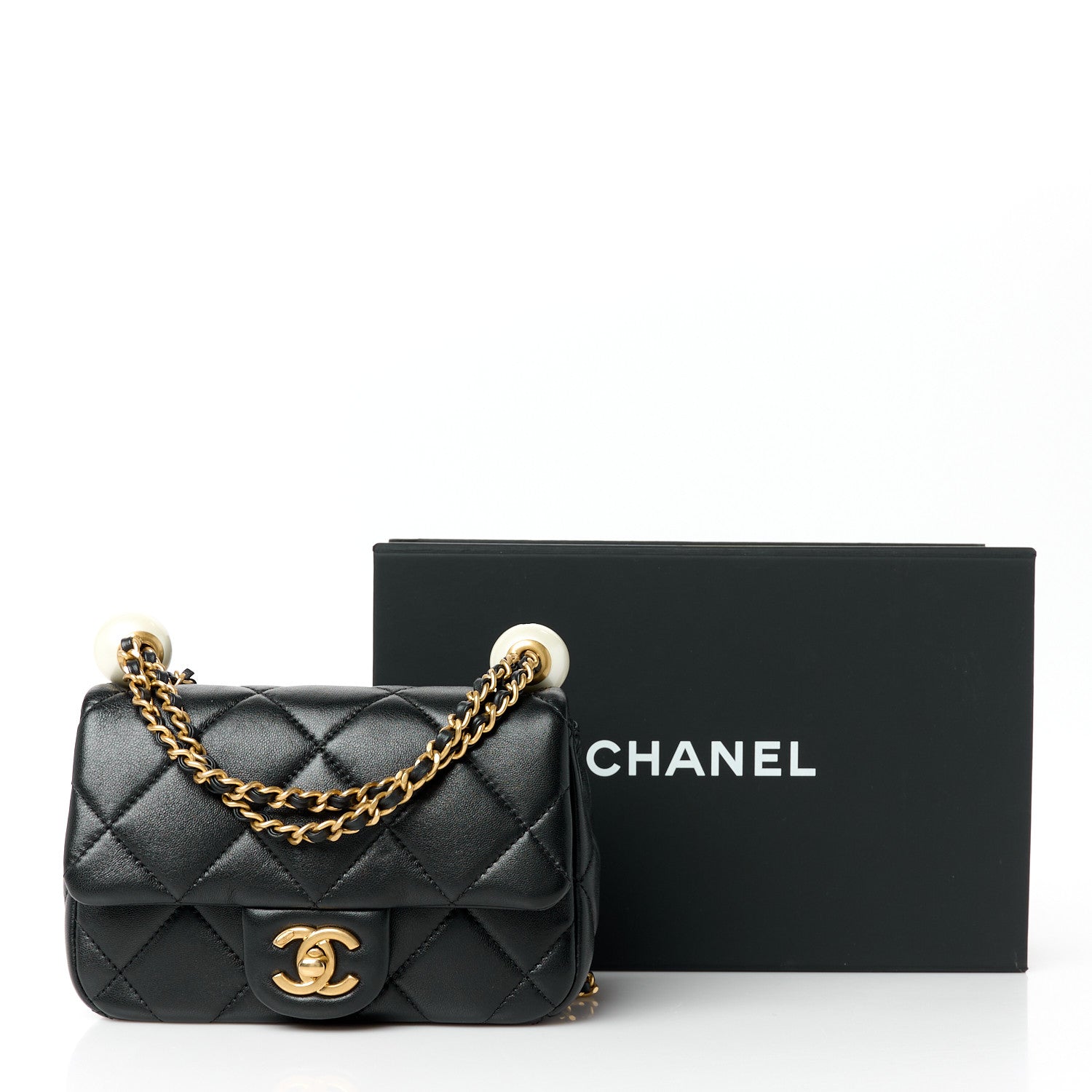 Chanel Lambskin Pearl Quilted Mini Flap Black 12 of 12
