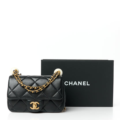 Chanel Lambskin Pearl Quilted Mini Flap Black 12 of 12