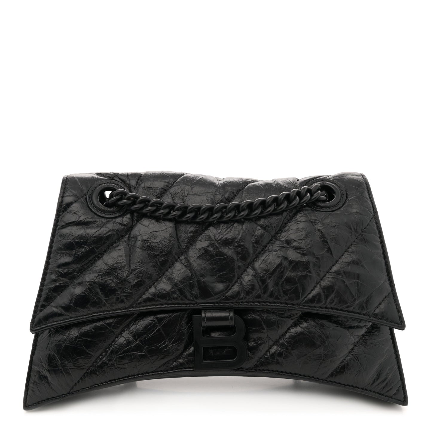 Crushed Calfskin Quilted Matte Black Hardware Small Crush Chain Bag Black