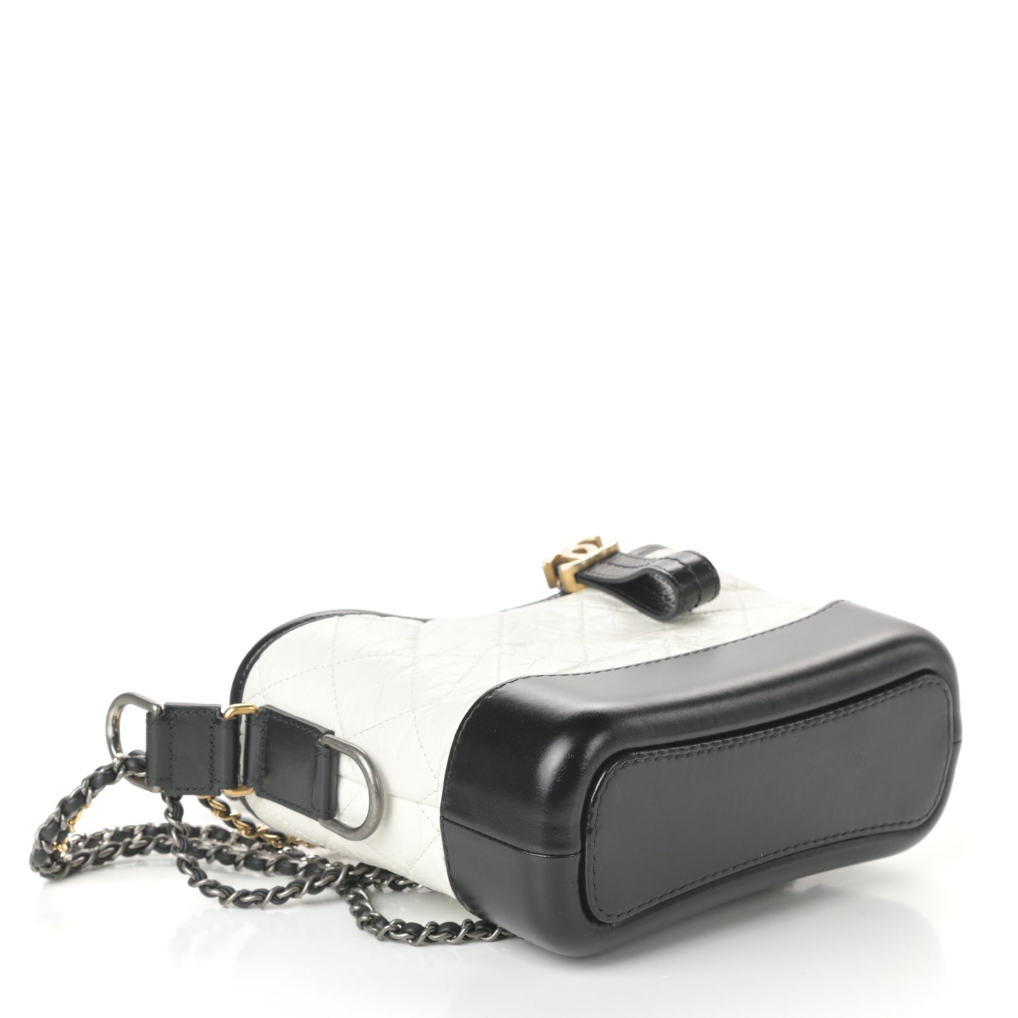 Aged Calfskin Quilted Small Gabrielle Hobo Black White