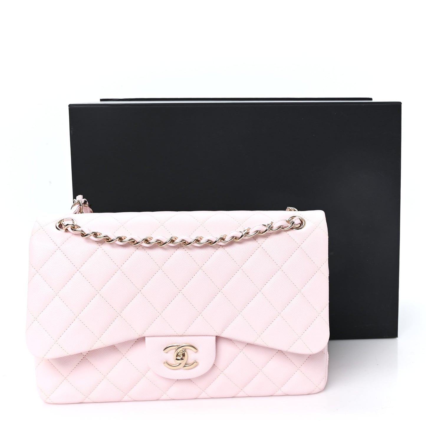 Caviar Quilted Jumbo Double Flap Light Pink