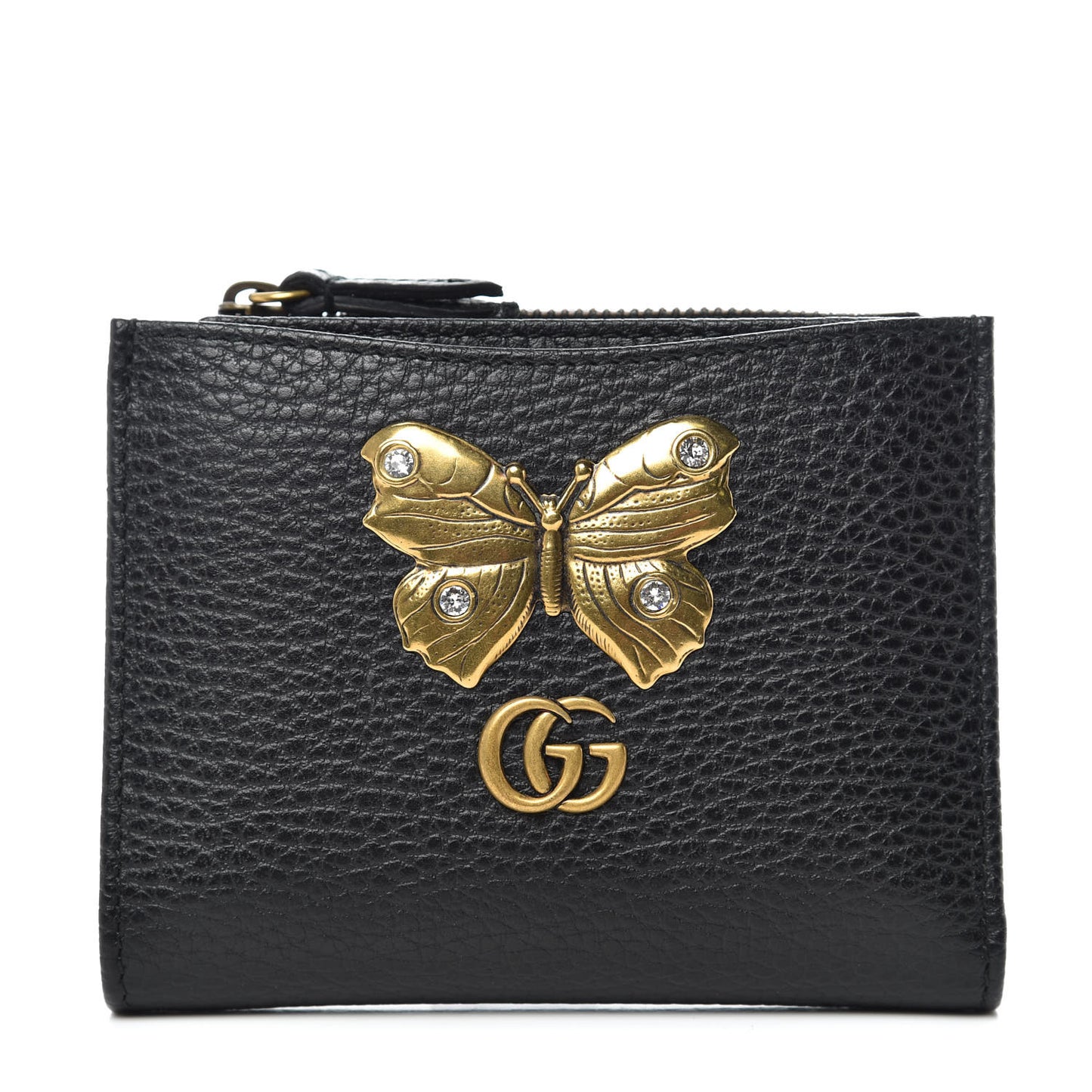 Pebbled Calfskin Farfalla Card Case Black