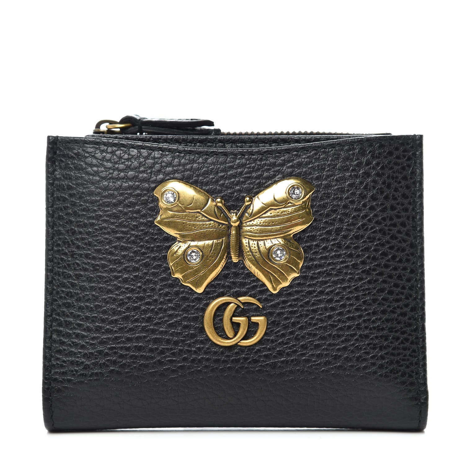Gucci Pebbled Calfskin Farfalla Card Case Black 1 of 8