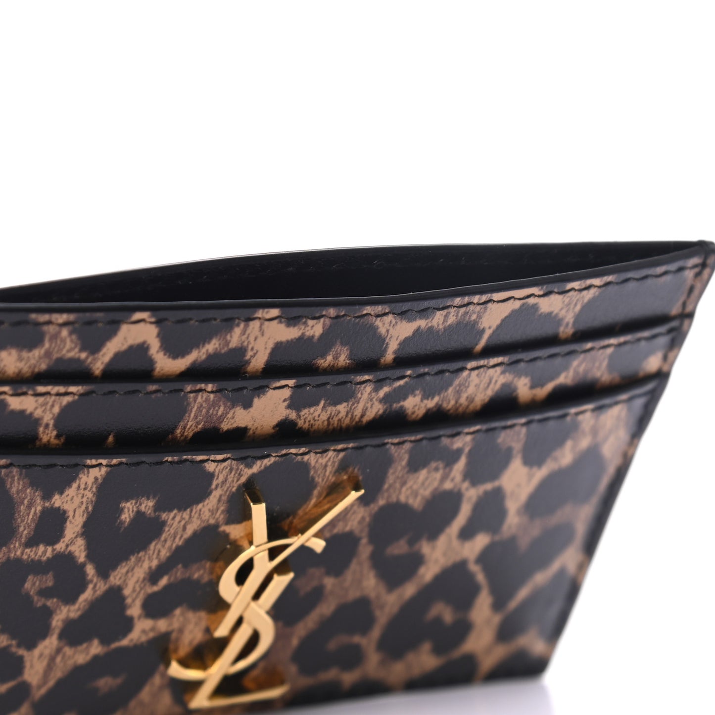 Calfskin Leopard Print Monogram Credit Card Case Multicolor