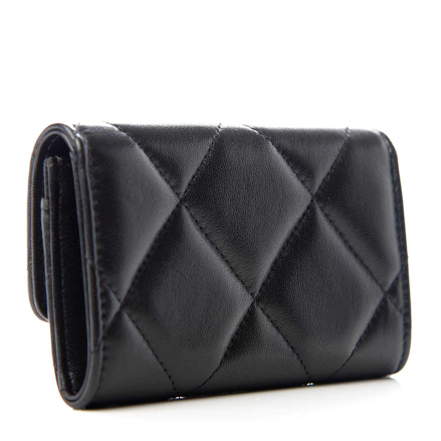 Chanel Shiny Goatskin Quilted 19 Flap Card Holder Black 3 of 9