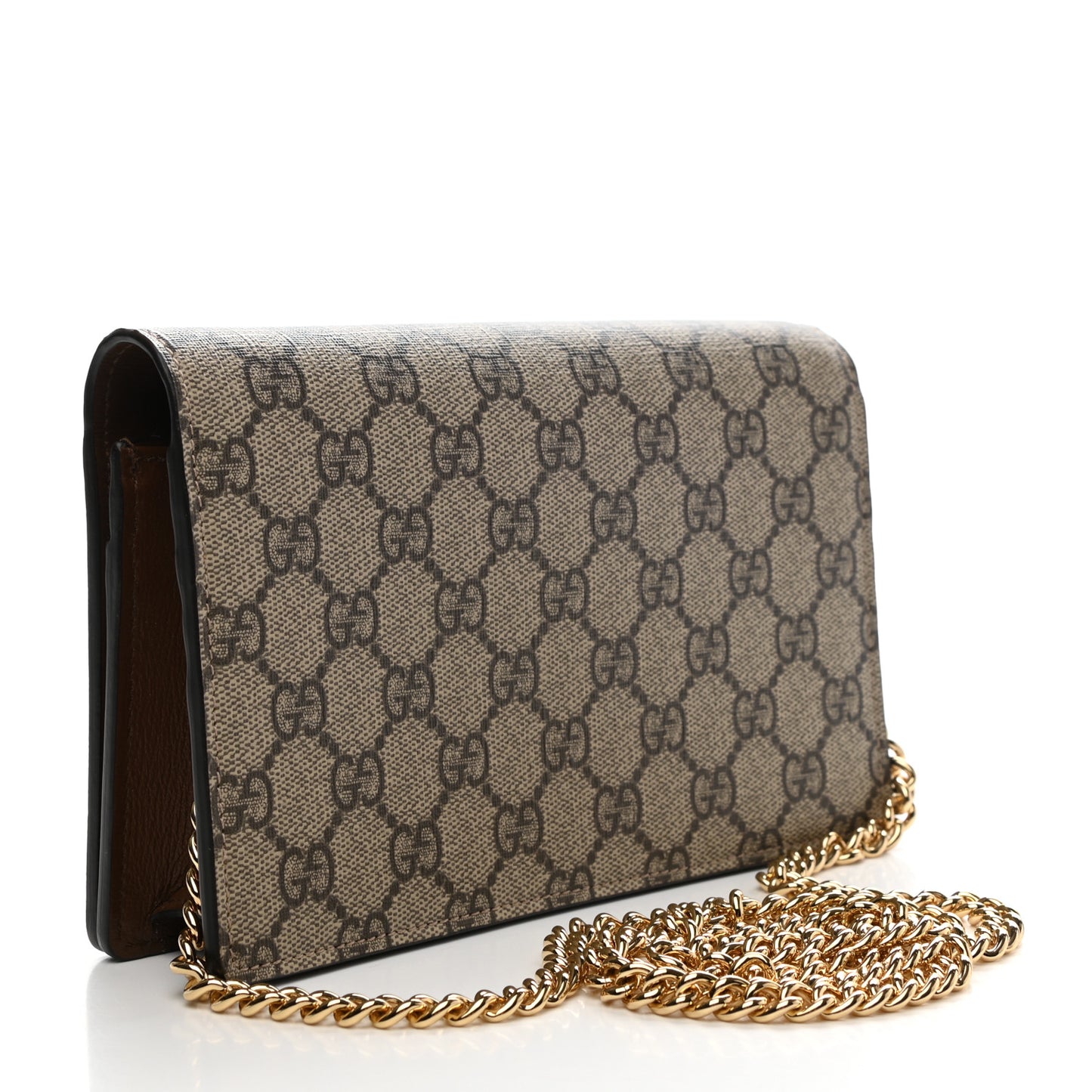 GG Supreme Monogram Script Logo Heart Wallet on Chain Beige Brown