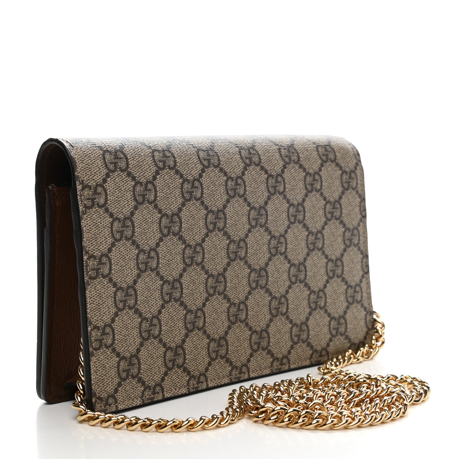 Gucci GG Supreme Monogram Script Logo Heart Wallet on Chain Beige Brown 3 of 10