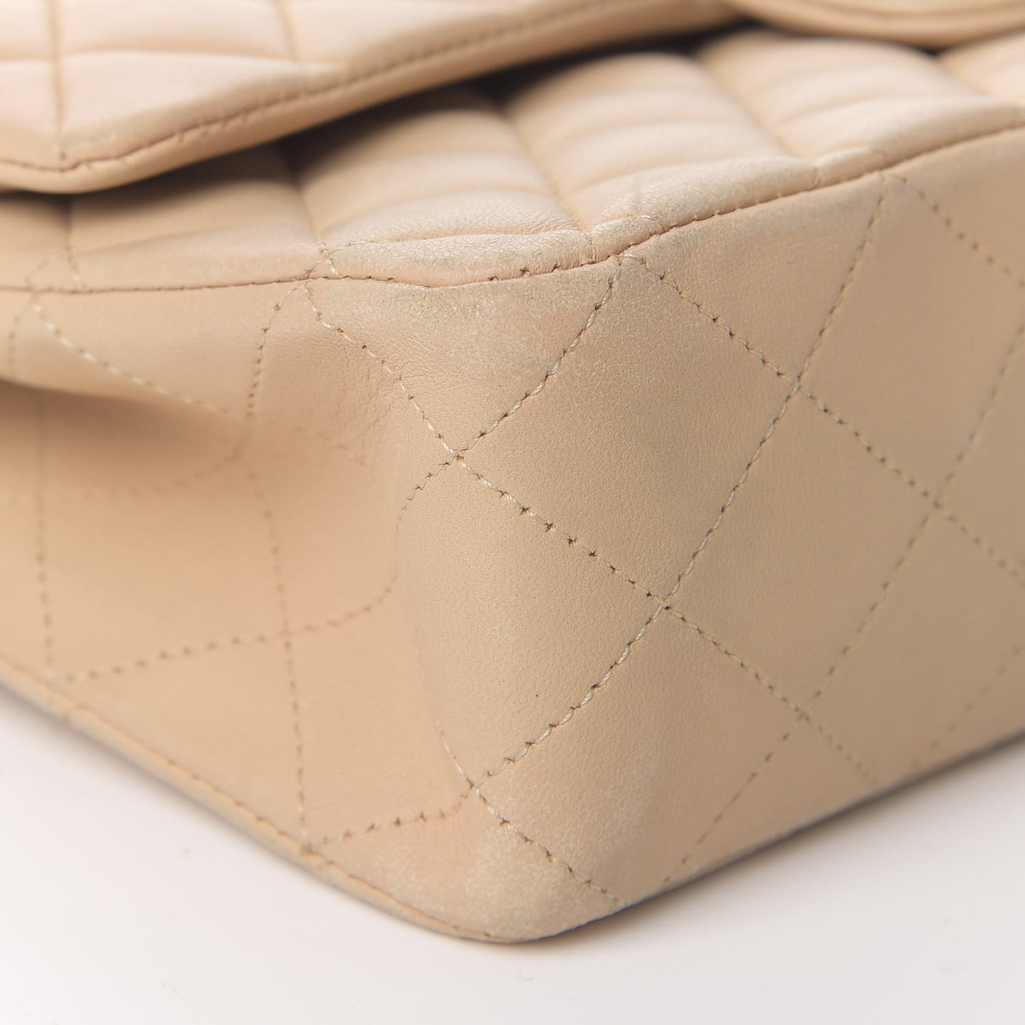 Lambskin Quilted Medium Double Flap Beige
