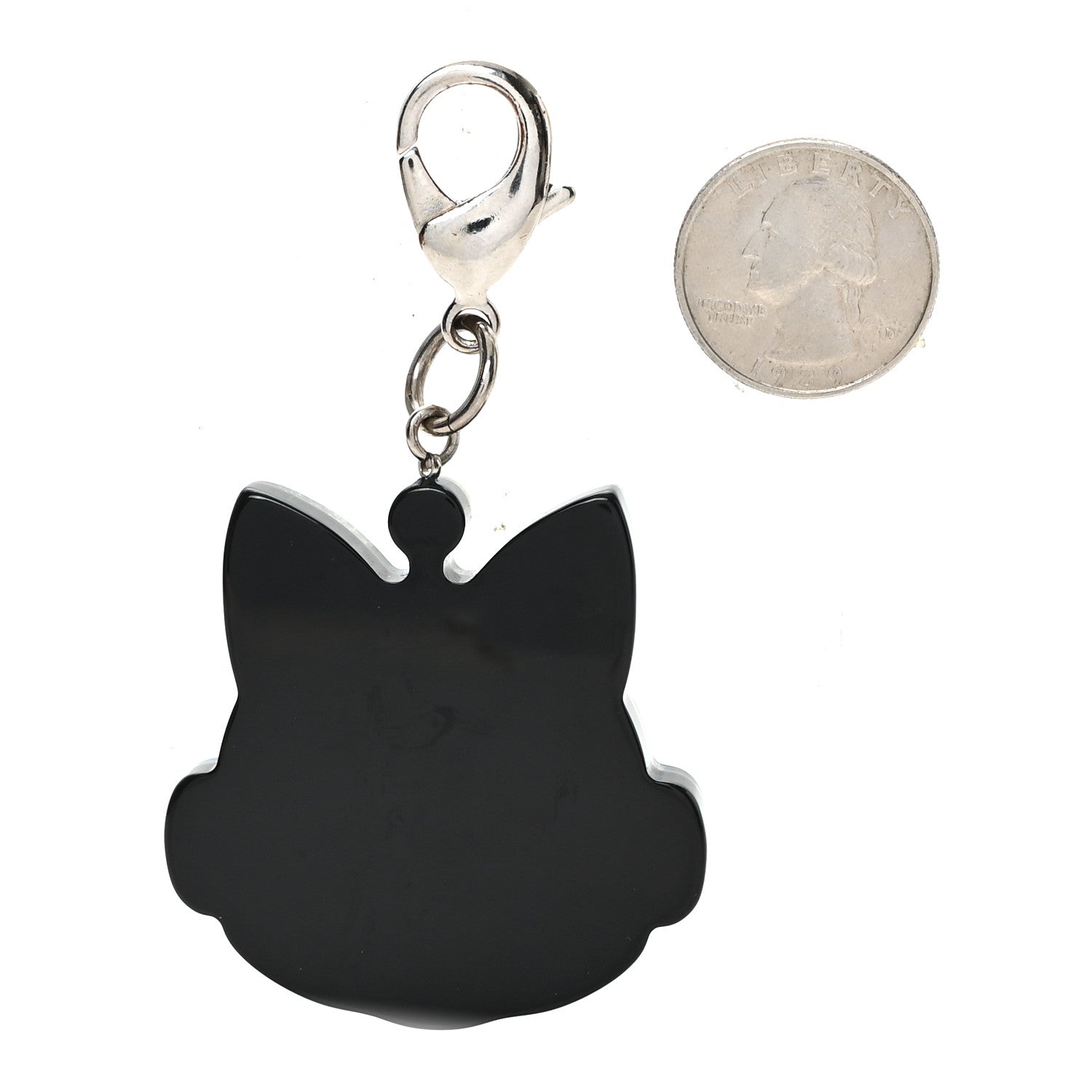 Chanel Resin Crystal Cat Emoji Bag Charm Black Blue Silver 2 of 4