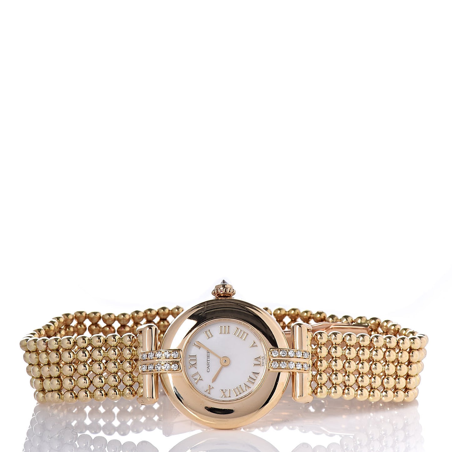 18K Yellow Gold Diamond Mother of Pearl 24mm Must de Colisee Quartz Watch