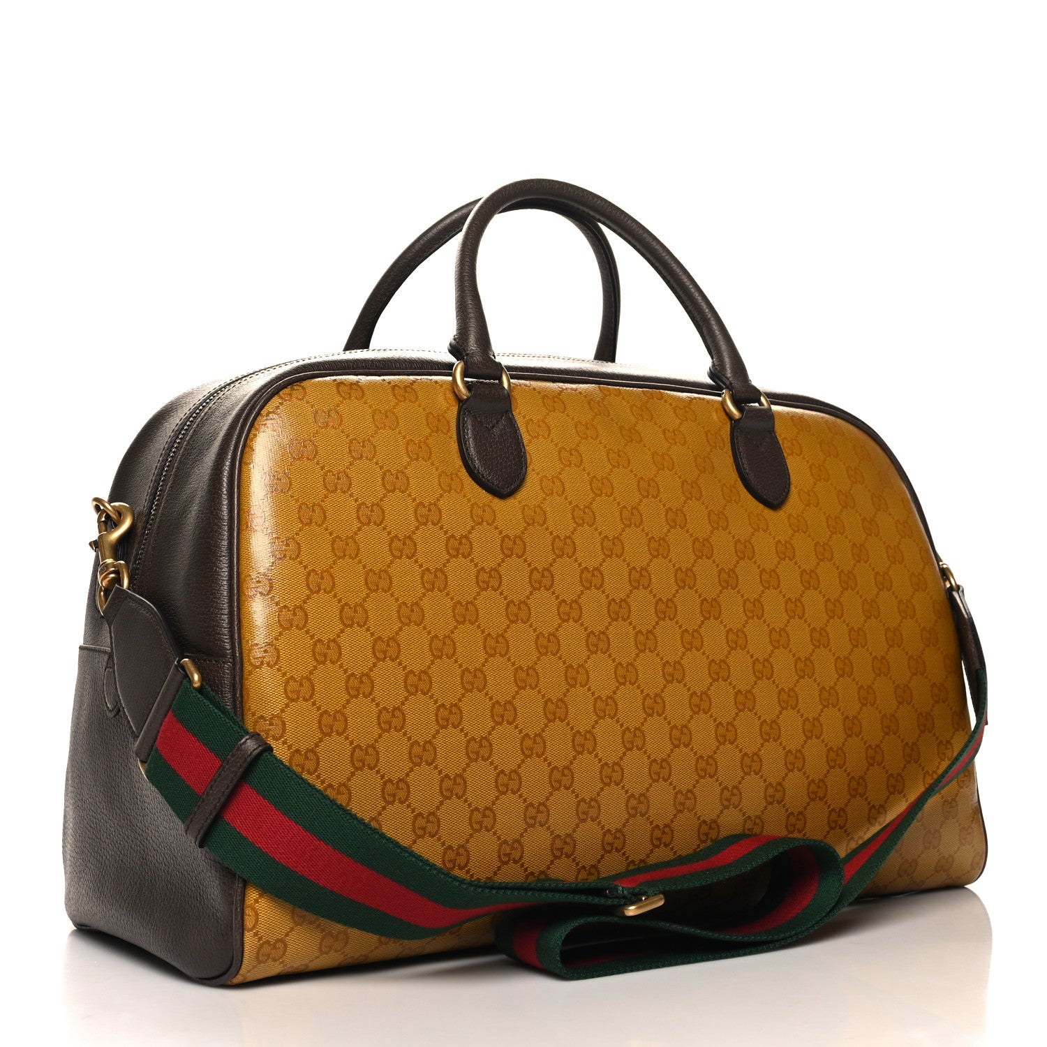 Gucci X ADIDAS Crystal Vintage Monogram Textured Dollar Calfskin Web Trefoil Logo Large Duffle Bag Mid Natural Nut Off White New Acero 2 of 11