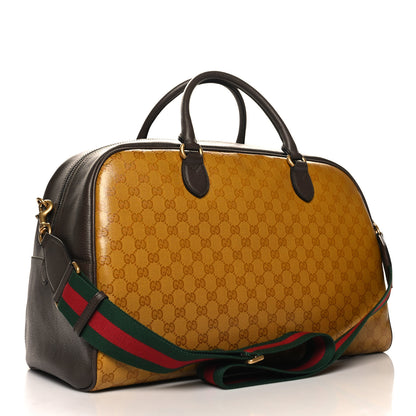 Gucci X ADIDAS Crystal Vintage Monogram Textured Dollar Calfskin Web Trefoil Logo Large Duffle Bag Mid Natural Nut Off White New Acero 2 of 11