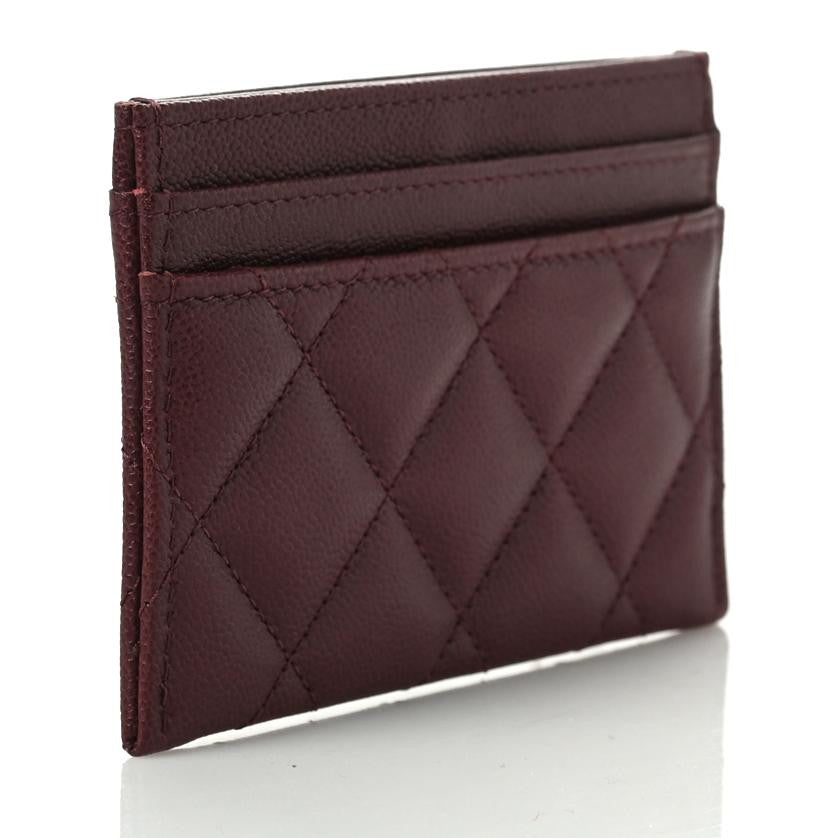 Caviar Quilted Studded CC Card Holder Burgundy