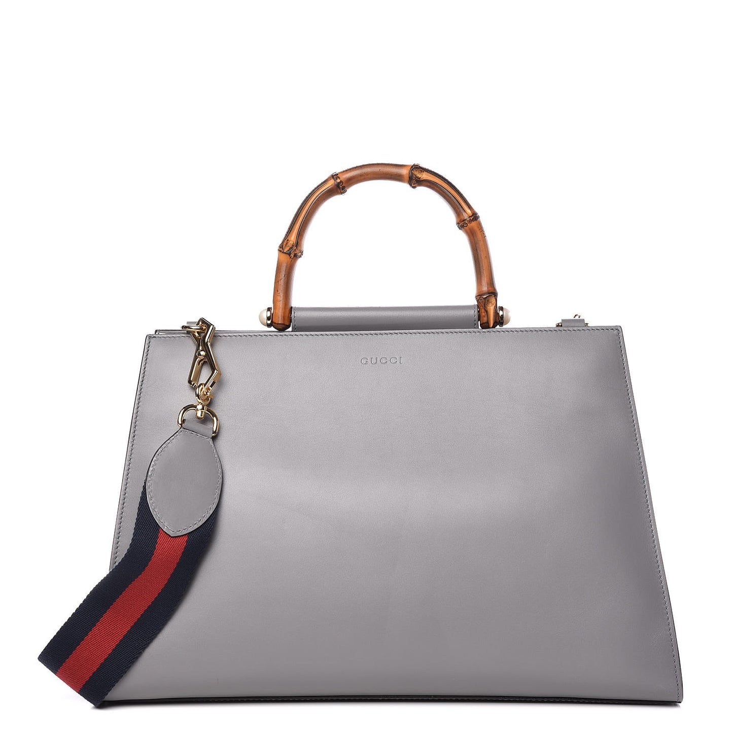 Nappa Bamboo Web Medium Nymphaea Top Handle Bag Deep Grey Mystic White