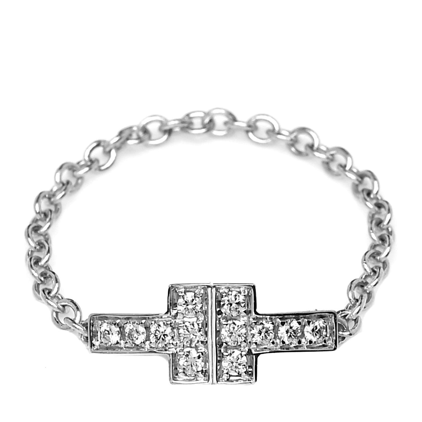 18K White Gold Diamond T Chain Ring 49 4.75