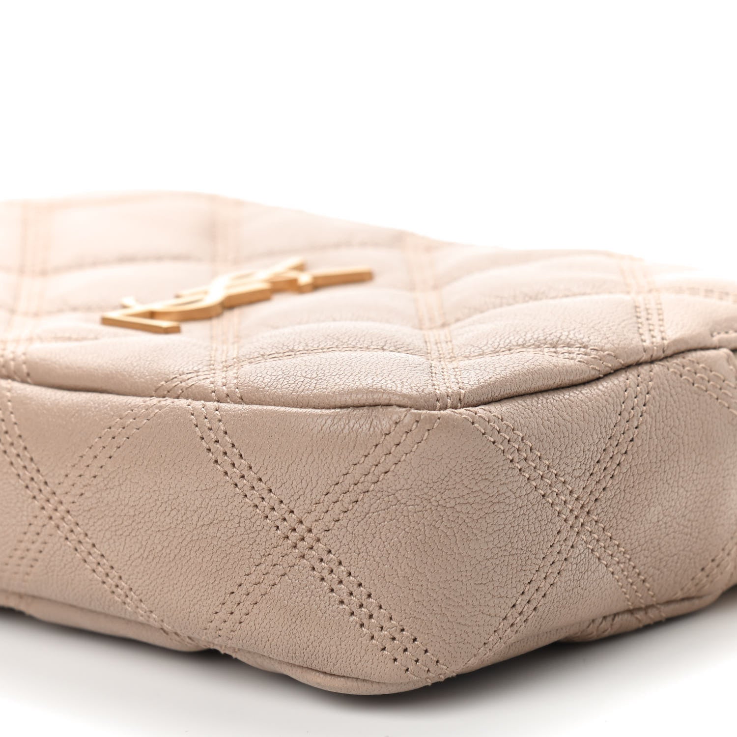 Saint Laurent Grained Lambskin Quilted Mini Becky Double Zip Bag Dark Beige 10 of 10