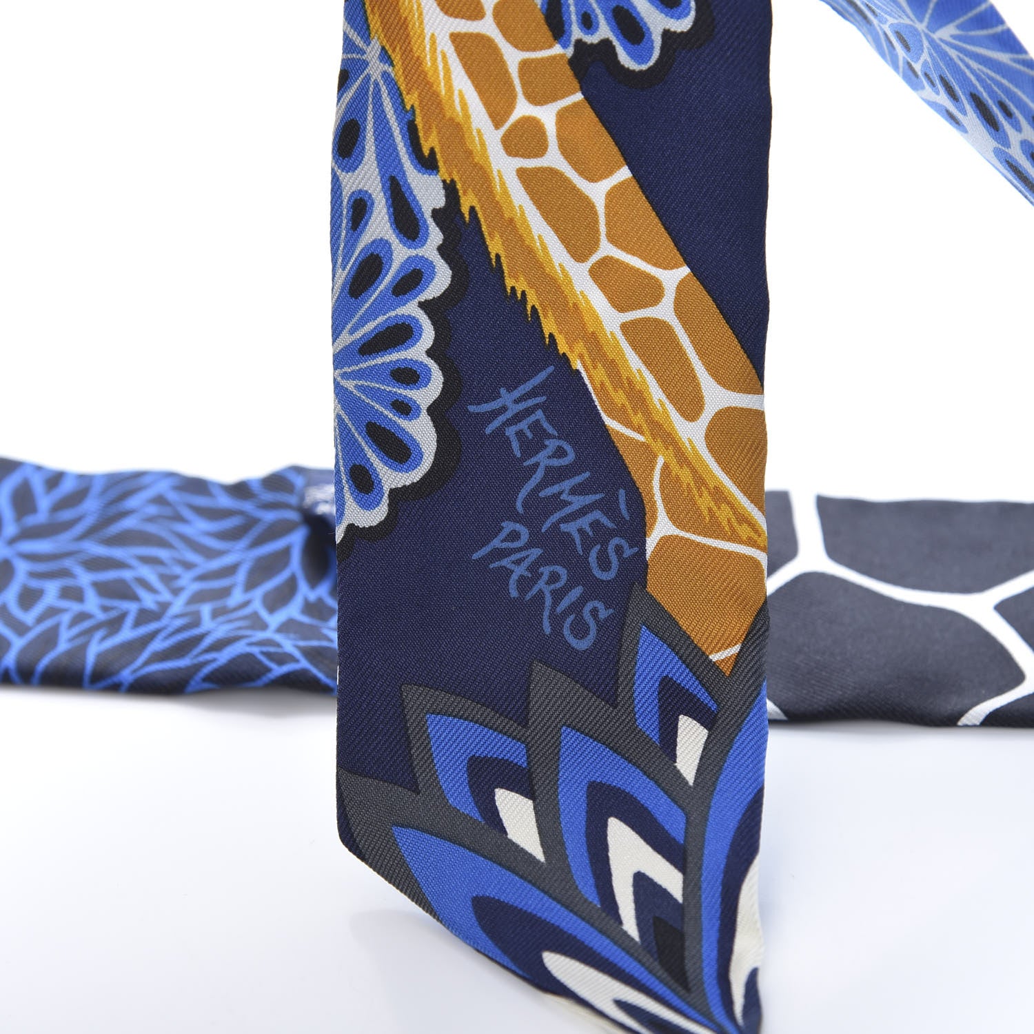 Hermes Silk The Three Graces Twilly Bleu Nuit Gold Black 3 of 4