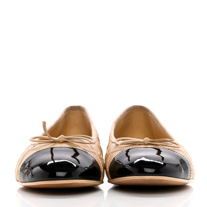 Chanel Lambskin Patent Double Stitched CC Cap Toe Ballerina Flats 40.5 Ivory Black 2 of 11
