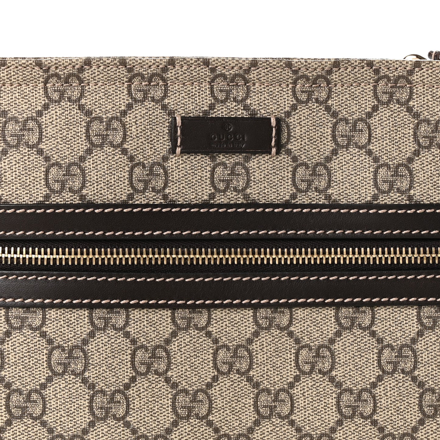 GG Supreme Monogram Selleria Calfskin Small Flat Side Zip Messenger Bag Beige Ebony Cocoa Dark Chocolate