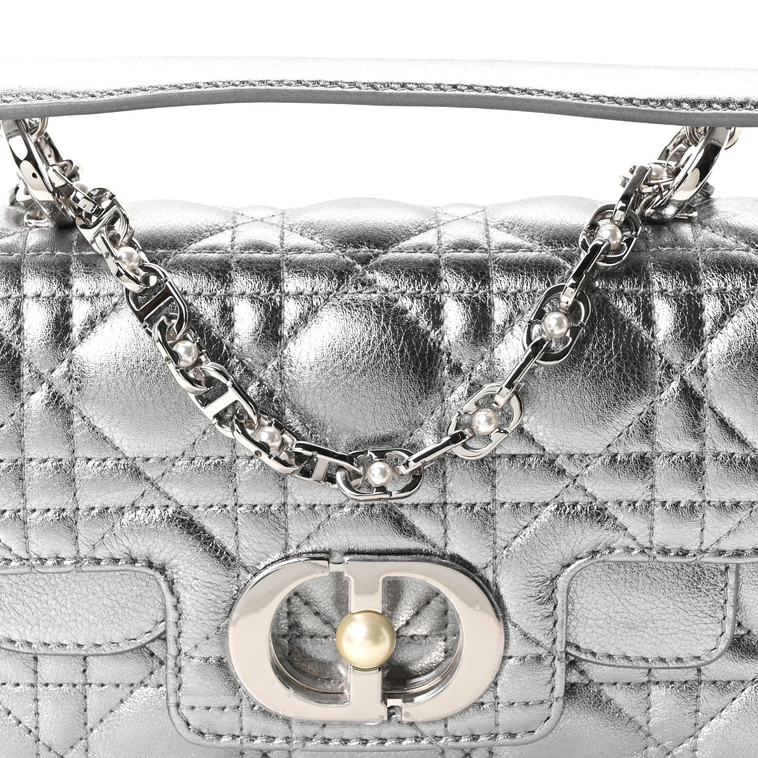 Christian Dior Metallic Lambskin Cannage Mini Jolie Top Handle Bag Silver 8 of 10