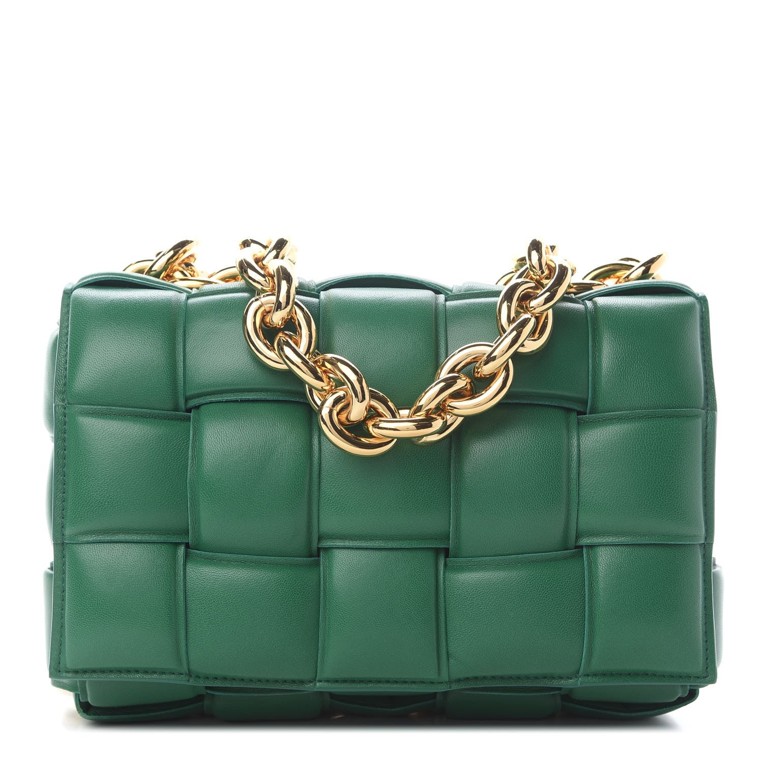 Bottega Veneta Lambskin Maxi Intreccio Padded Chain Cassette Crossbody Bag Racing Green 1 of 8