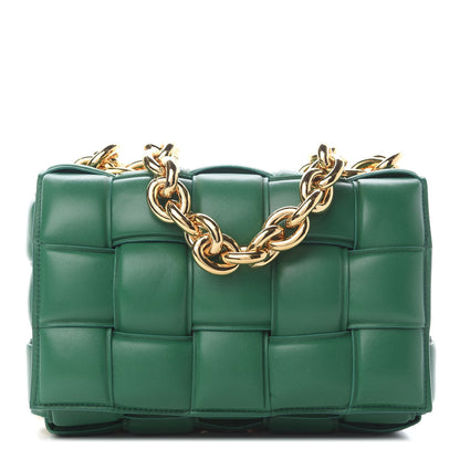 Bottega Veneta Lambskin Maxi Intreccio Padded Chain Cassette Crossbody Bag Racing Green 1 of 8