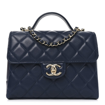Chanel Lambskin Quilted Small Top Handle Square Flap Navy Blue 1 of 11