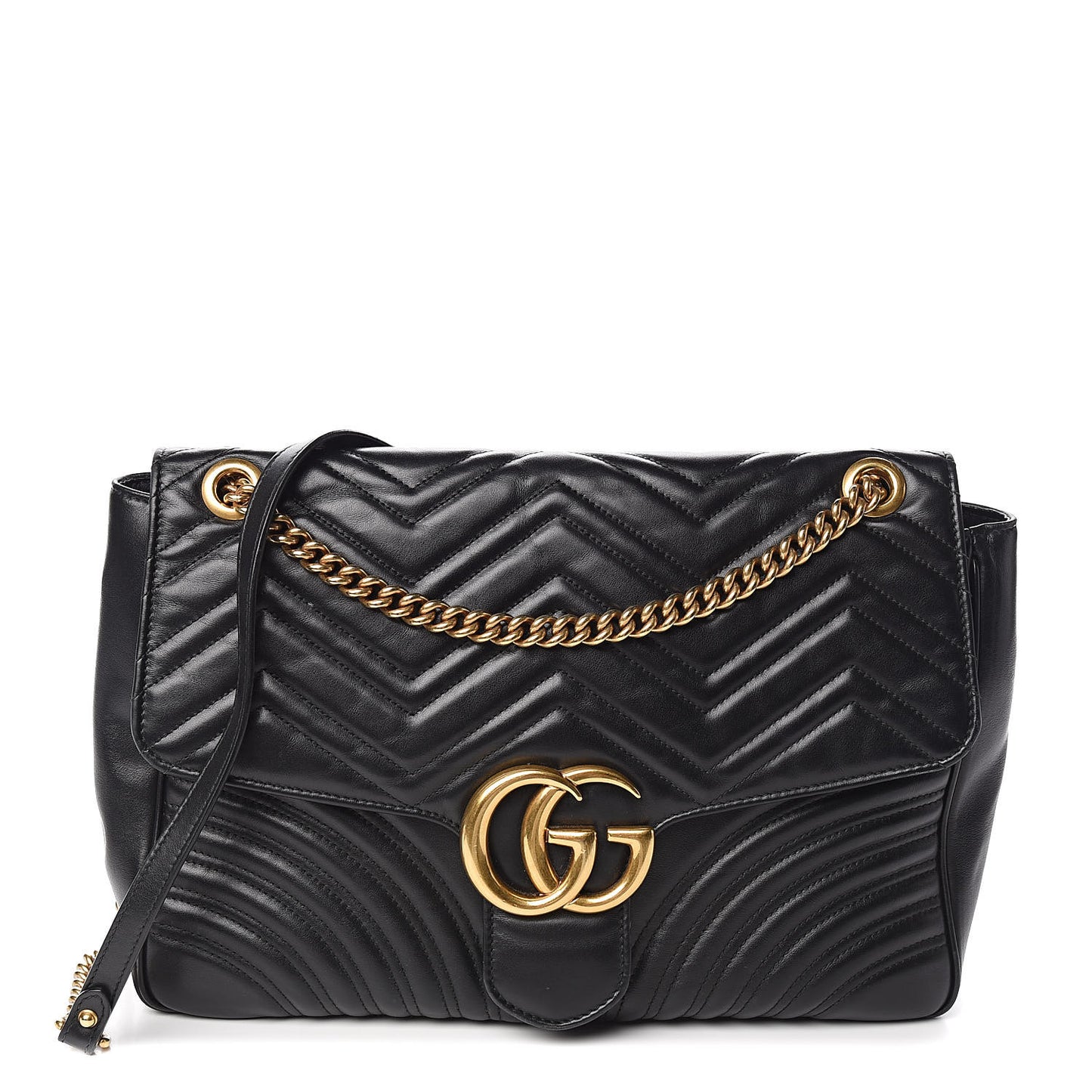 Calfskin Matelasse Large GG Marmont Shoulder Bag Black