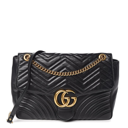 Gucci Calfskin Matelasse Large GG Marmont Shoulder Bag Black 1 of 14