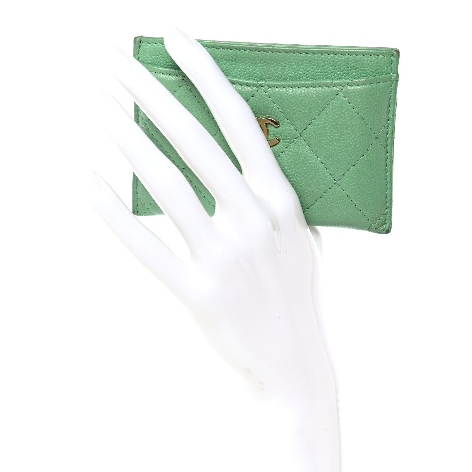 Chanel Caviar Quilted Card Holder Green 2 of 12