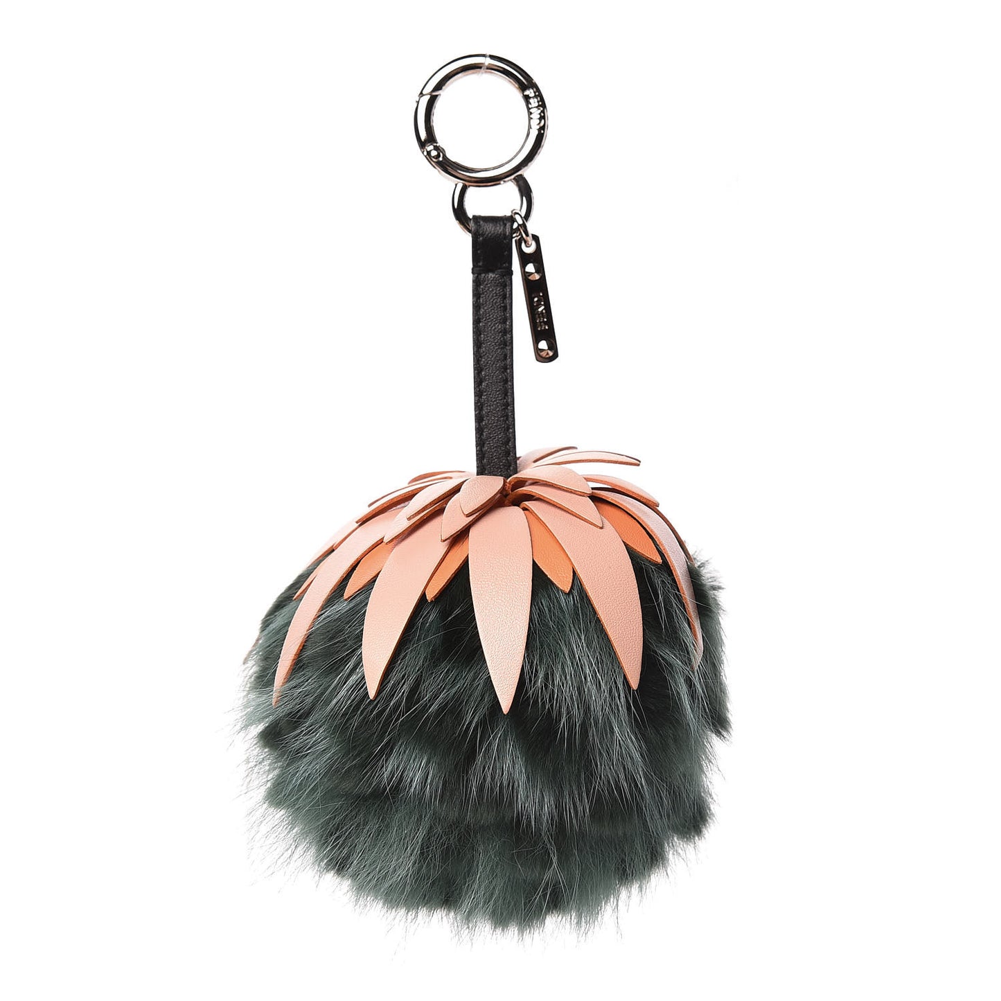 Fox Rabbit Fur Nappa Pineapple Bag Charm Verde Scuro Baby Pink Multicolor