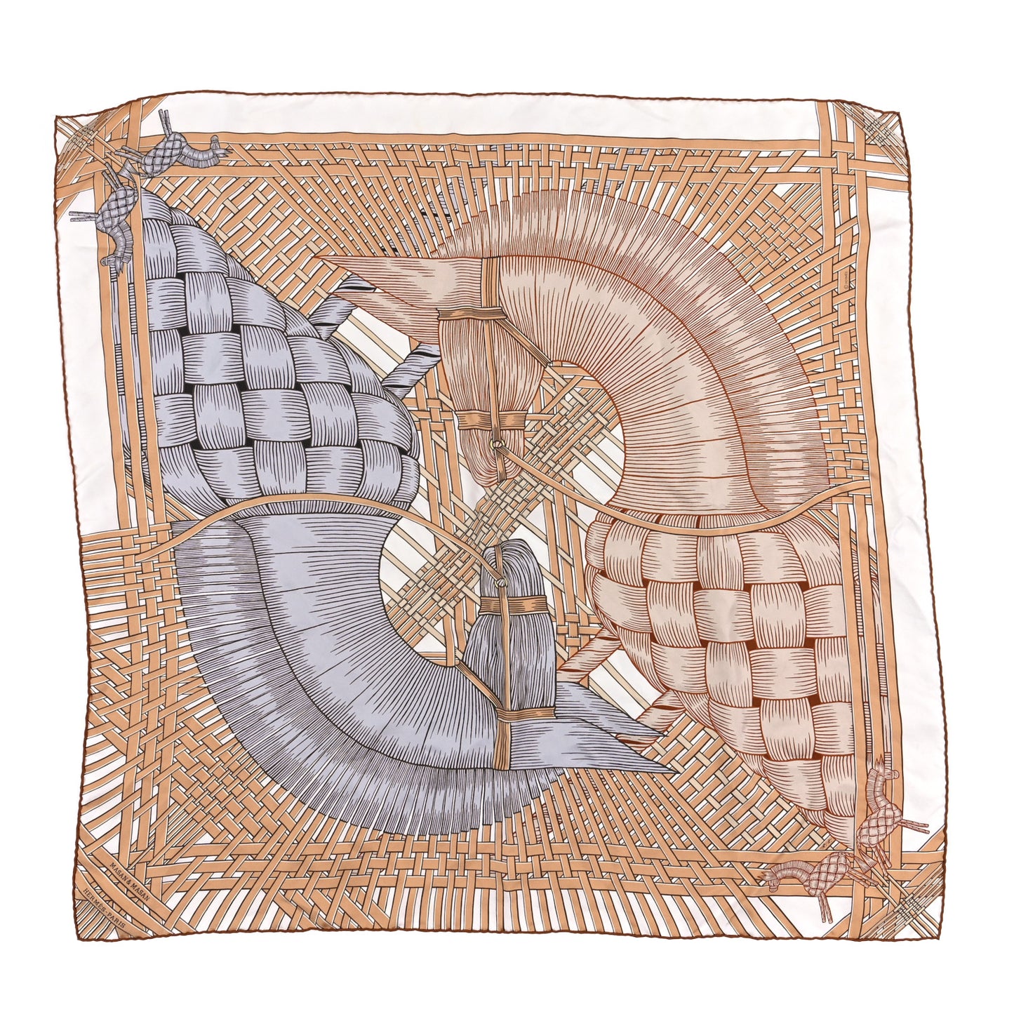 Silk Masan & Masan Scarf 90 White Beige Gris