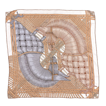 Hermes Silk Masan & Masan Scarf 90 White Beige Gris 1 of 4
