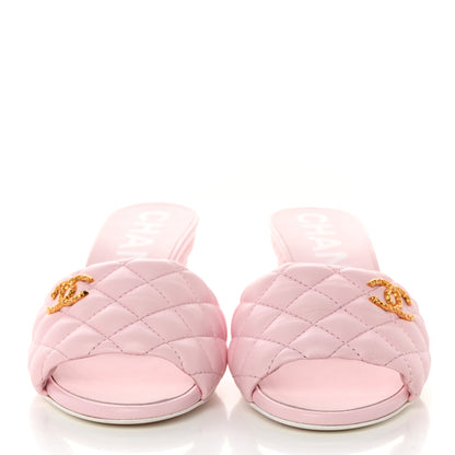 Chanel Lambskin Quilted Textured CC Mules 37 Light Pink 2 of 9