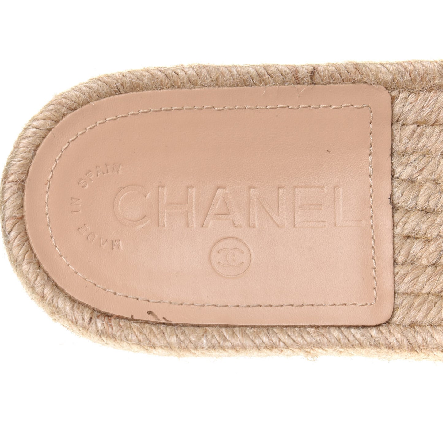 Tweed Grosgrain CC Espadrille Slip On Sandals 36 Beige Black