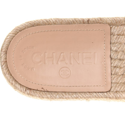 Chanel Tweed Grosgrain CC Espadrille Slip On Sandals 36 Beige Black 6 of 9