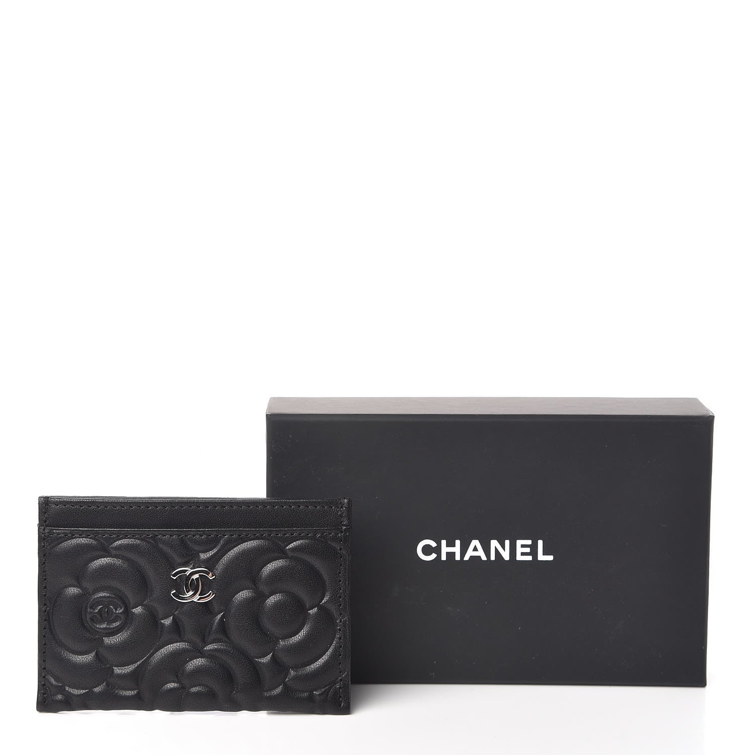 Chanel Goatskin Camellia Embossed Card Holder Black 9 of 9