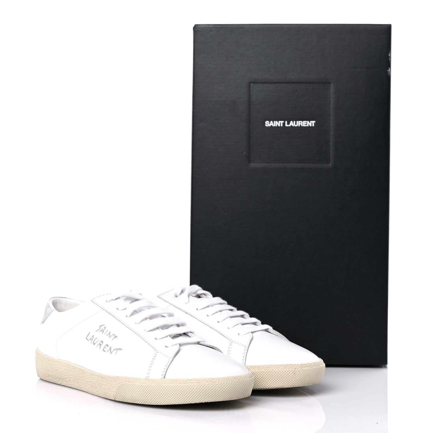 Saint Laurent Calfskin Embroidered Court Classic Sneakers 39 White Silver 12 of 12
