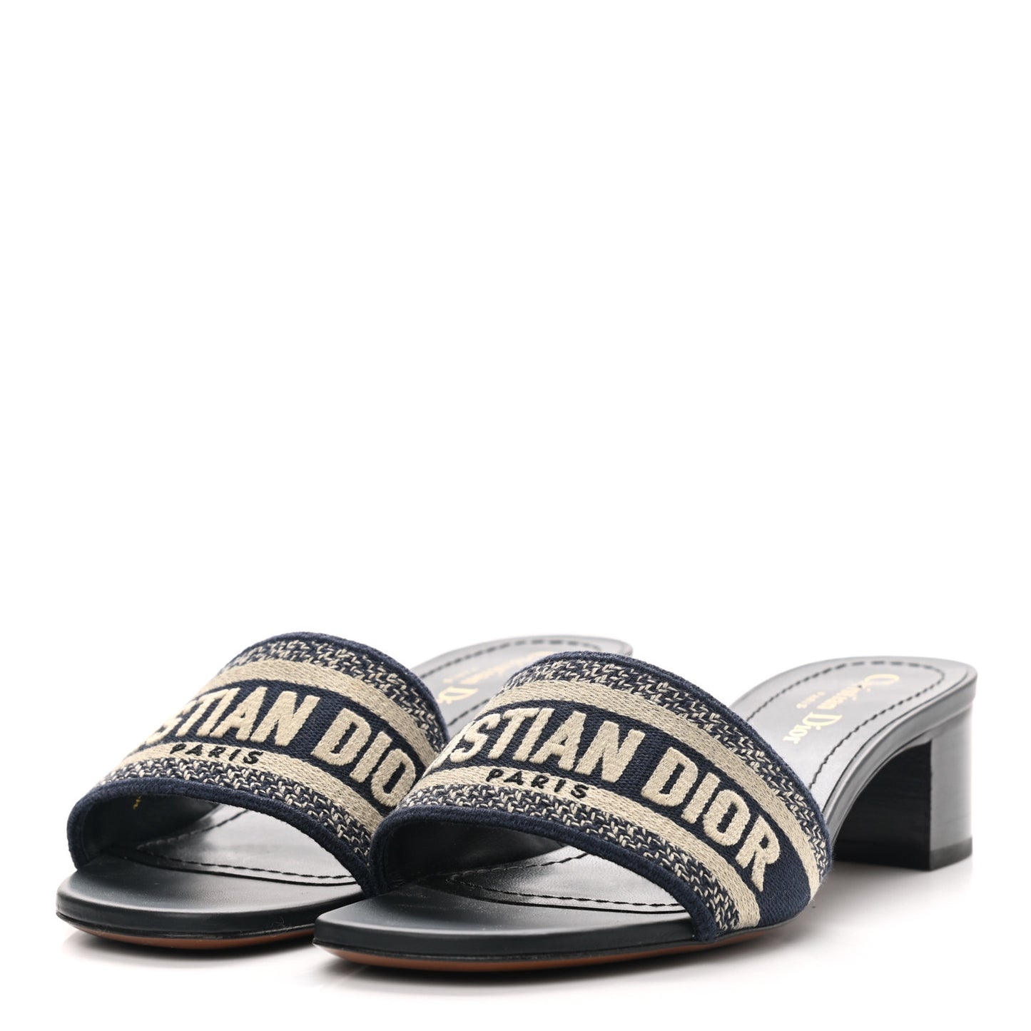 Cotton Embroidered Dway 40mm Slide Sandals 35.5 Deep Blue