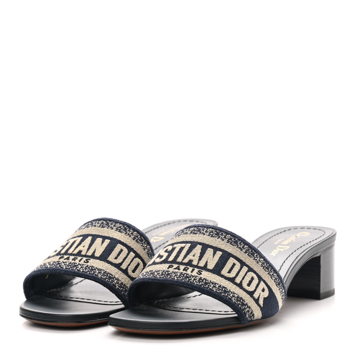 Christian Dior Cotton Embroidered Dway 40mm Slide Sandals 35.5 Deep Blue 3 of 9