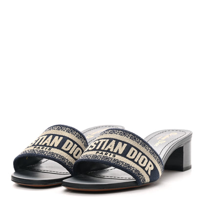 Christian Dior Cotton Embroidered Dway 40mm Slide Sandals 35.5 Deep Blue 3 of 9