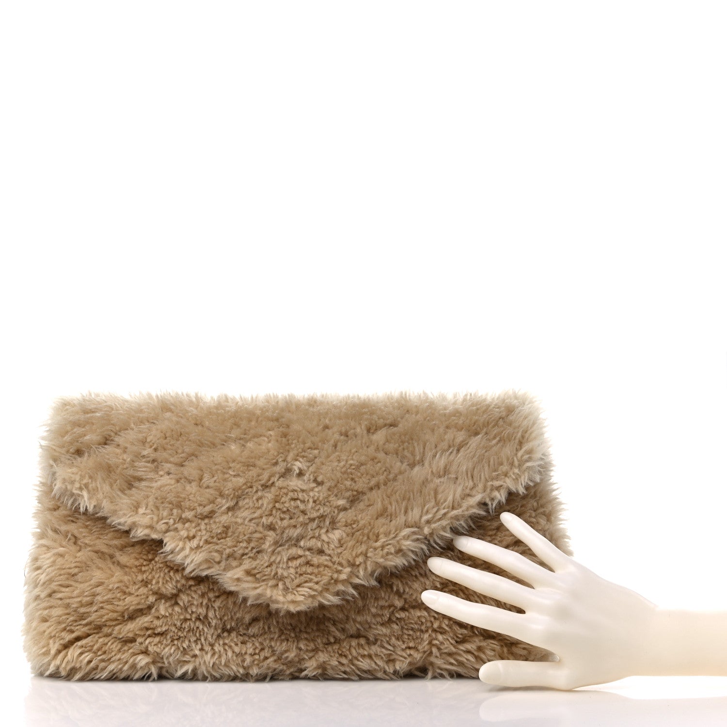 Saint Laurent Shearling Lambskin Quilted Sade Puffer Envelope Clutch Natural Beige 2 of 13