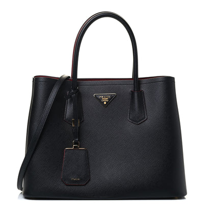 Prada Saffiano Cuir Small Double Bag Black Fuoco 1 of 4