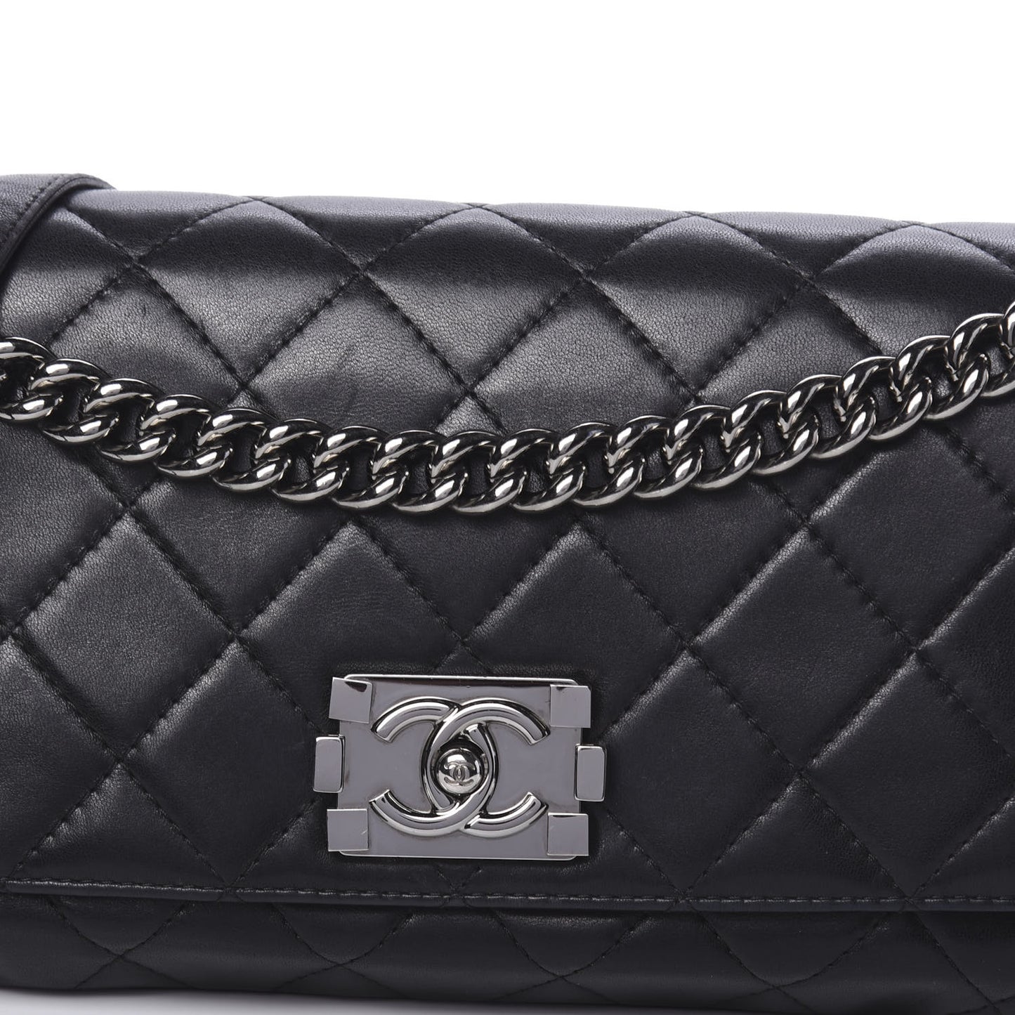 Lambskin Quilted Soft Boy Flap Black