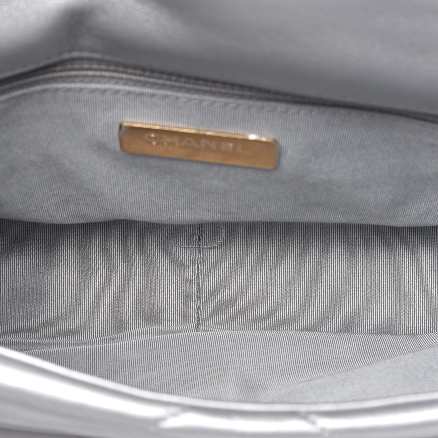 Metallic Goatskin Quilted Medium Chanel 19 Flap Silver