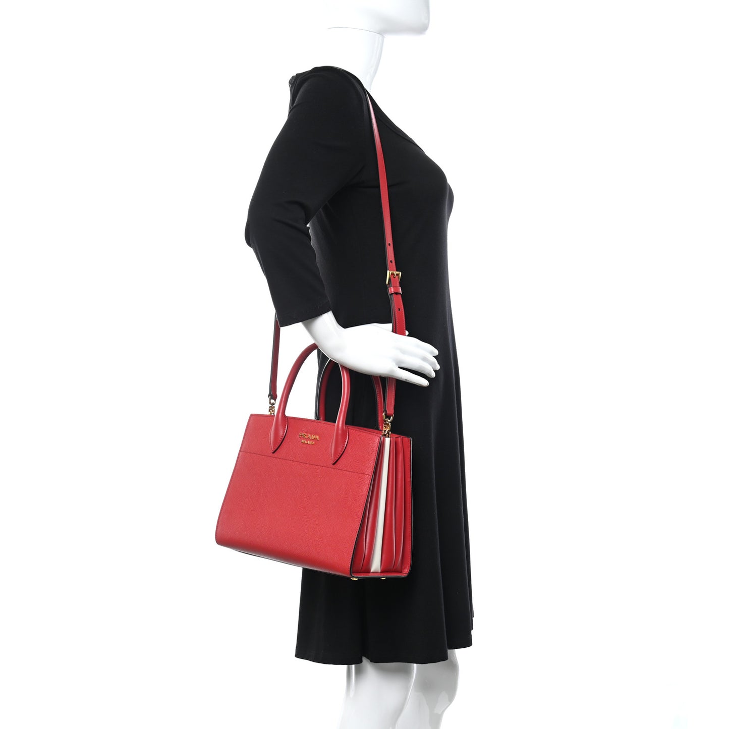 Saffiano City Calfskin Small Bibliothèque Top Handle Rosso White
