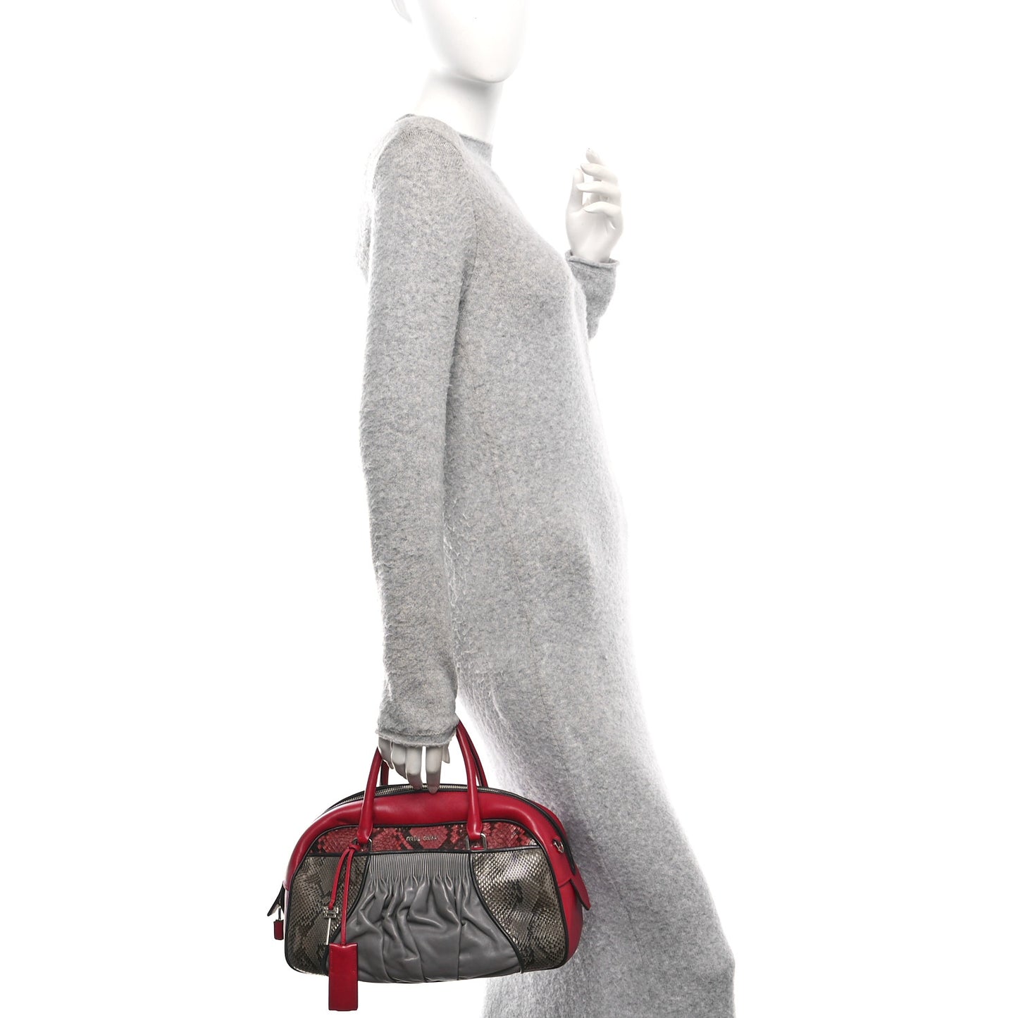 Nappa Snakeskin Bowler Grey Red