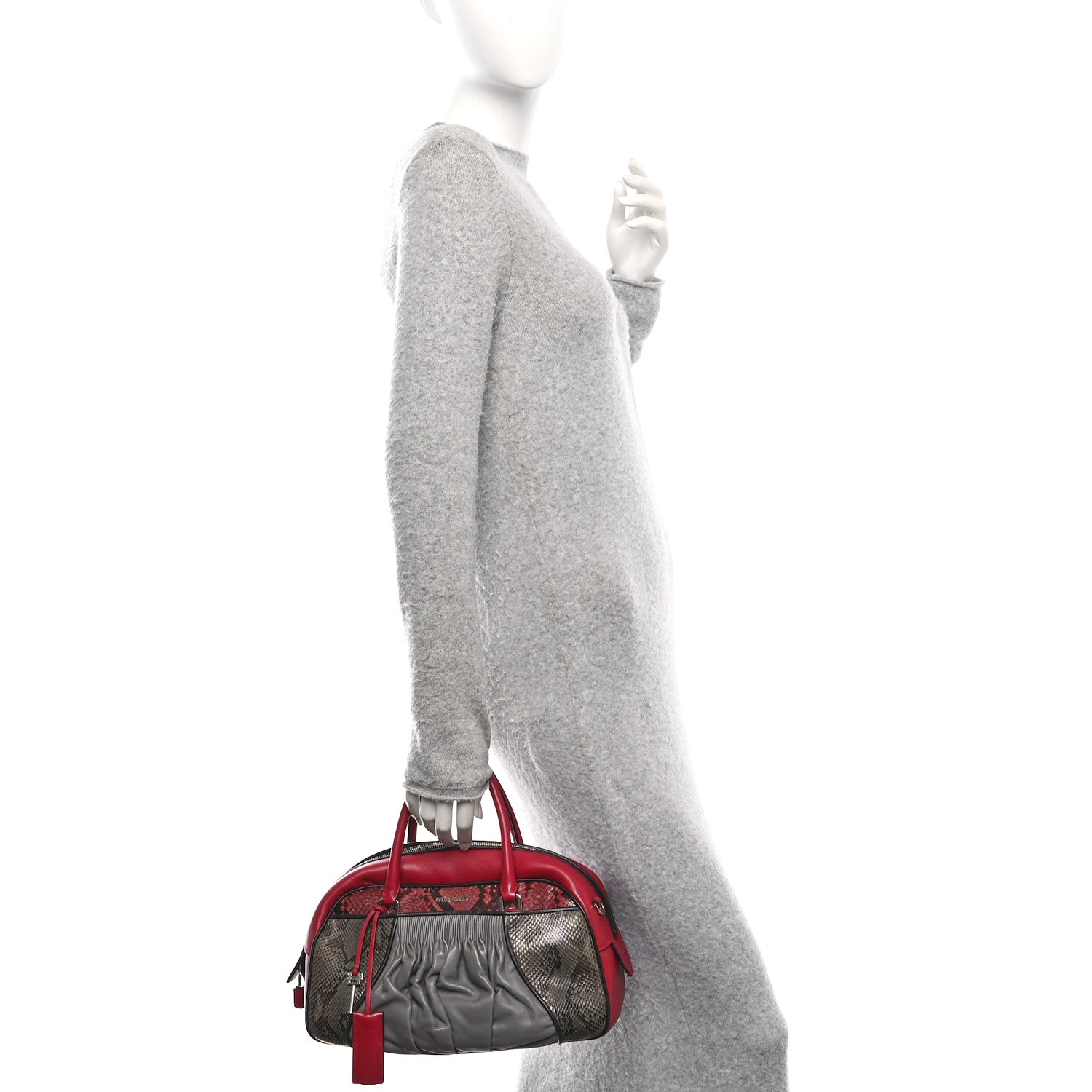 Miu Miu Nappa Snakeskin Bowler Grey Red 2 of 11